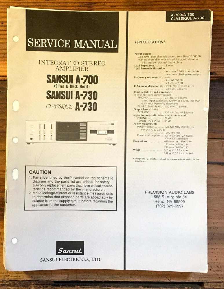 Sansui A-700 A-730 Amplifier Service Manual *Original*