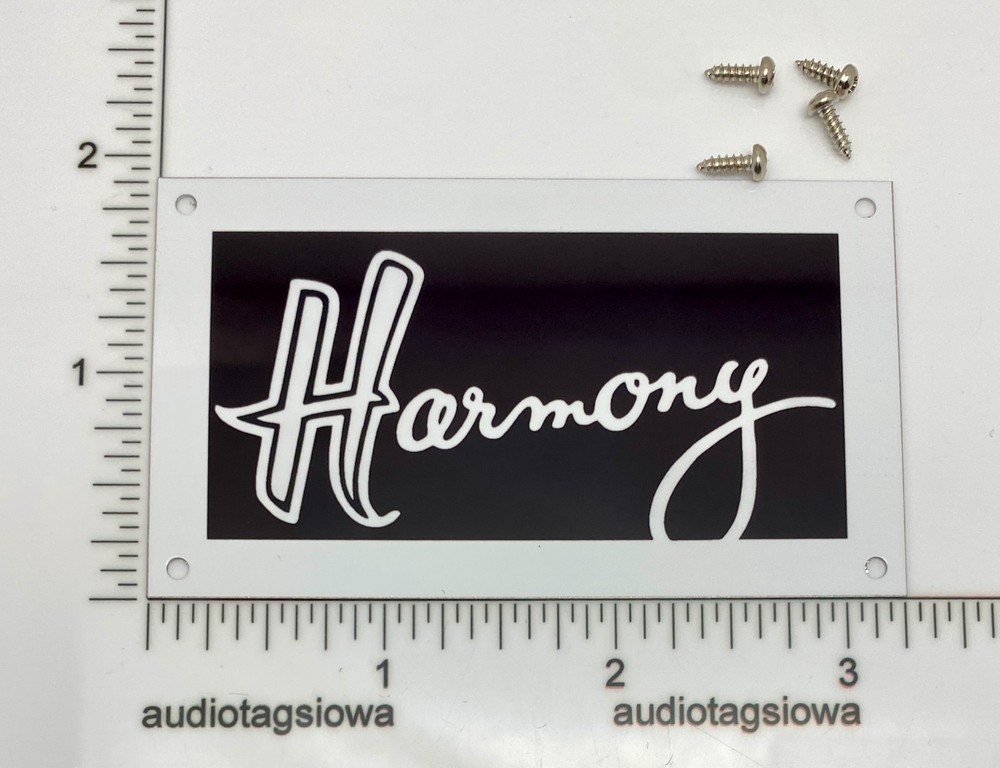 Harmony Amplifier Badge White Aluminum Custom Reproduction with Screws