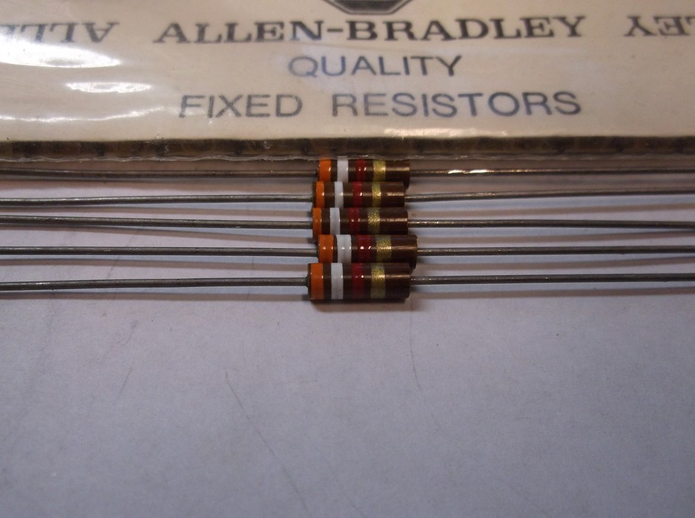 5 Allen Bradley Carbon Comp Resistors 3.9k 1/2W 5%