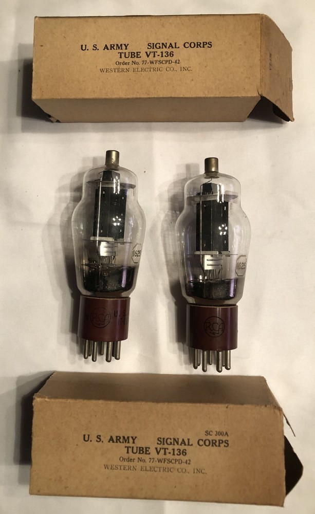 1 Pair of Vintage Western Electric VT-136 6125 RCA Signal Corps Vacuum Tubes