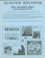 1970 Klavier Records dbx Encoded Discs Audiophile Catalog Order Form HiFi Stereo