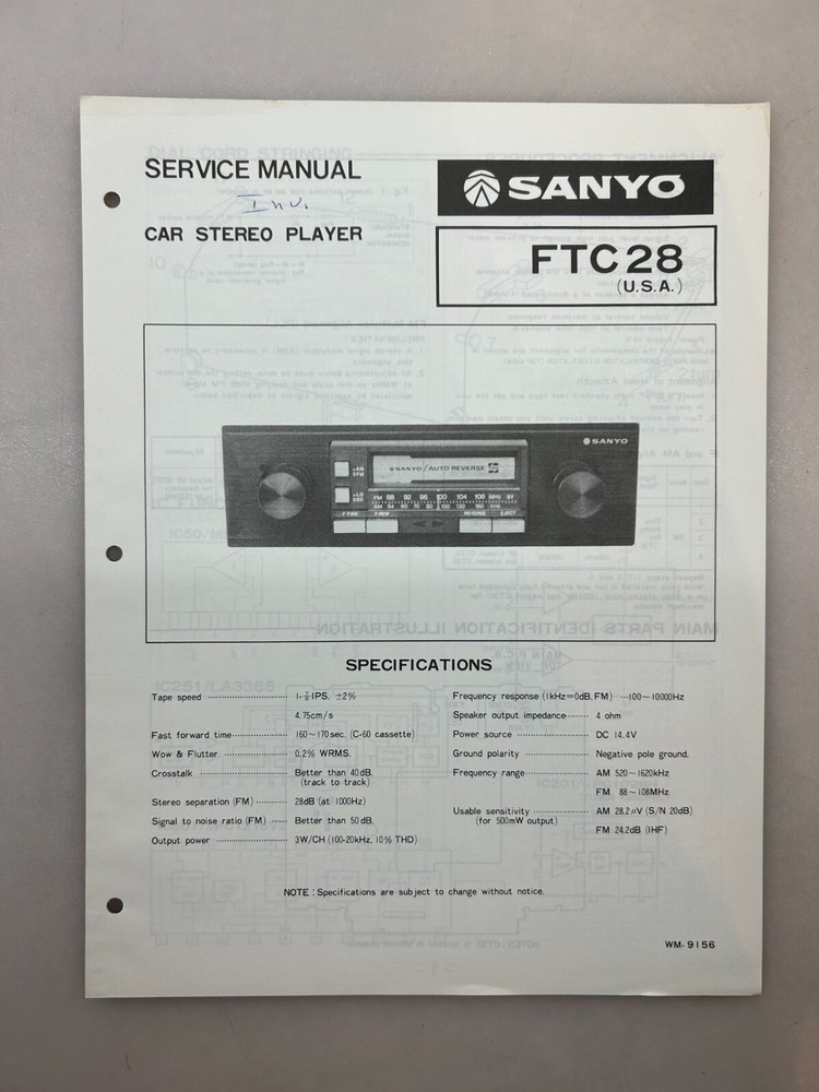 Sanyo FT C28 Original Service Manual Free Shipping