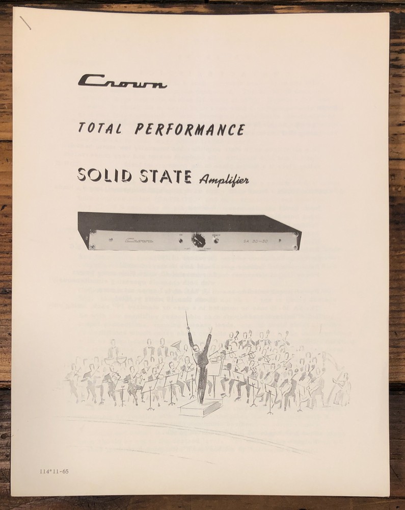 Crown SA-3030 SA 30 30 Amplifier Owner / User Manual *Original*