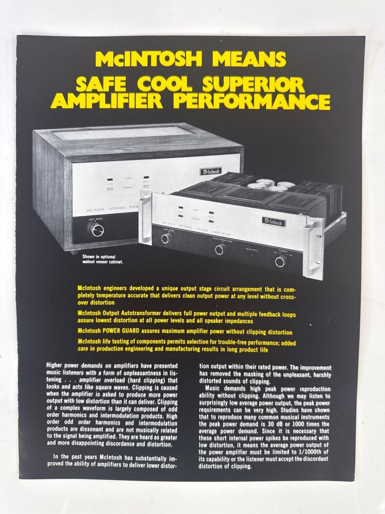 Vintage McIntosh MC2120 Amplifier Sales and Spec Sheet Brochure