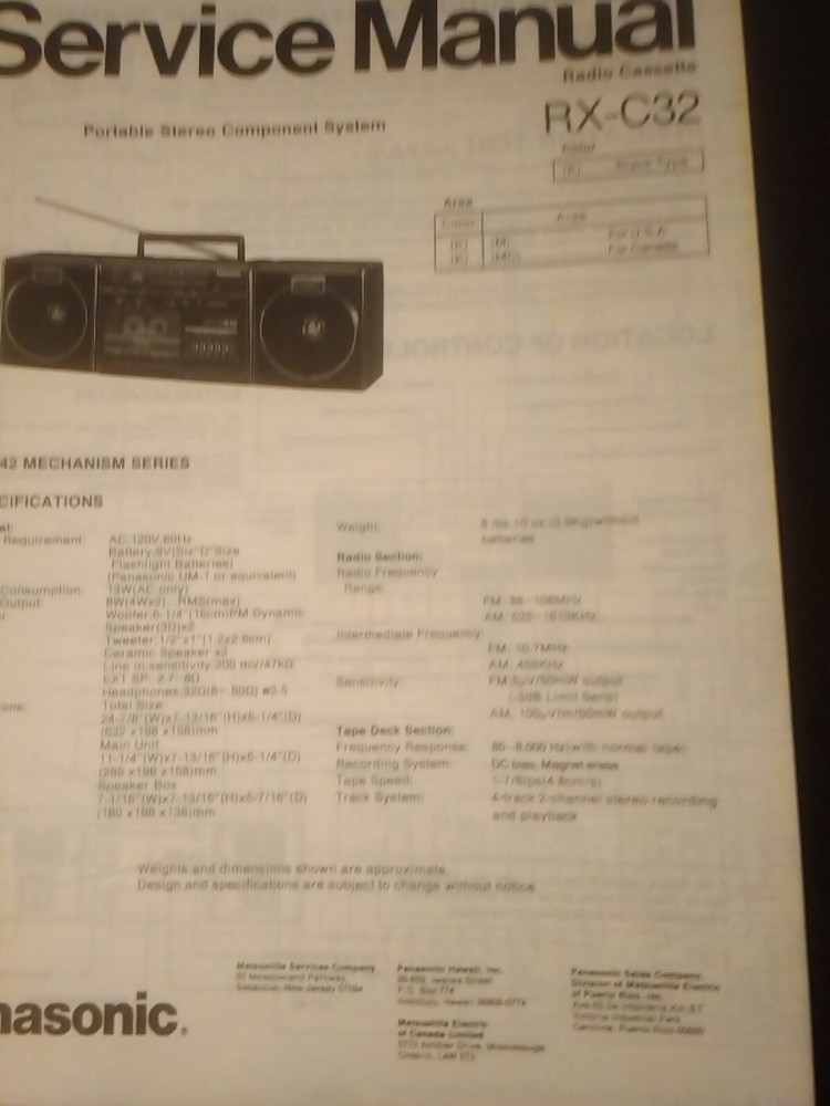 Panasonic RX-C32 Service Manual Radio Cassette Portable Component System Origina