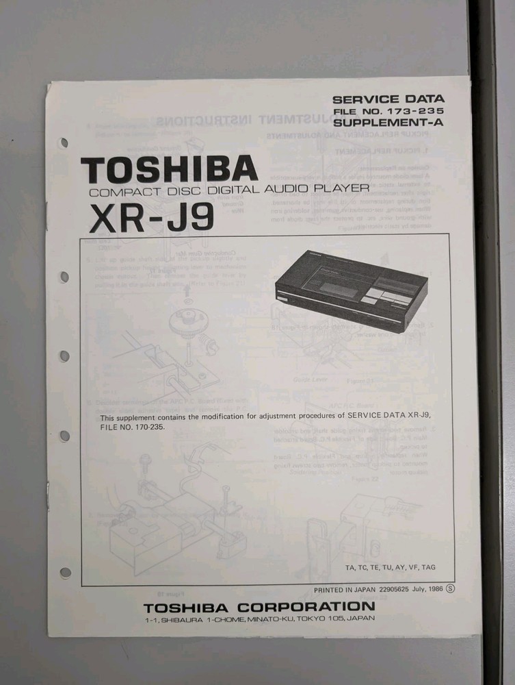 Toshiba Xr-j9 Compact Disc Digital Audio Player Service Data D-5477