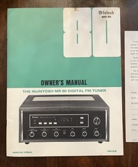 McIntosh MR80 Digital FM Radio Tuner Owner’s Manual, Schematic, Warranty Card