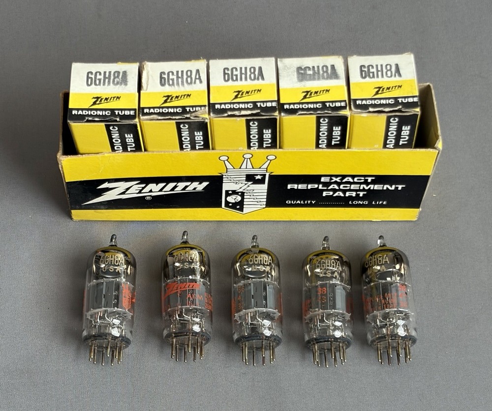 Sleeve of five Zenith 6GH8A tubes NOS Tested utilized in Scott 299 & LK-72B amps