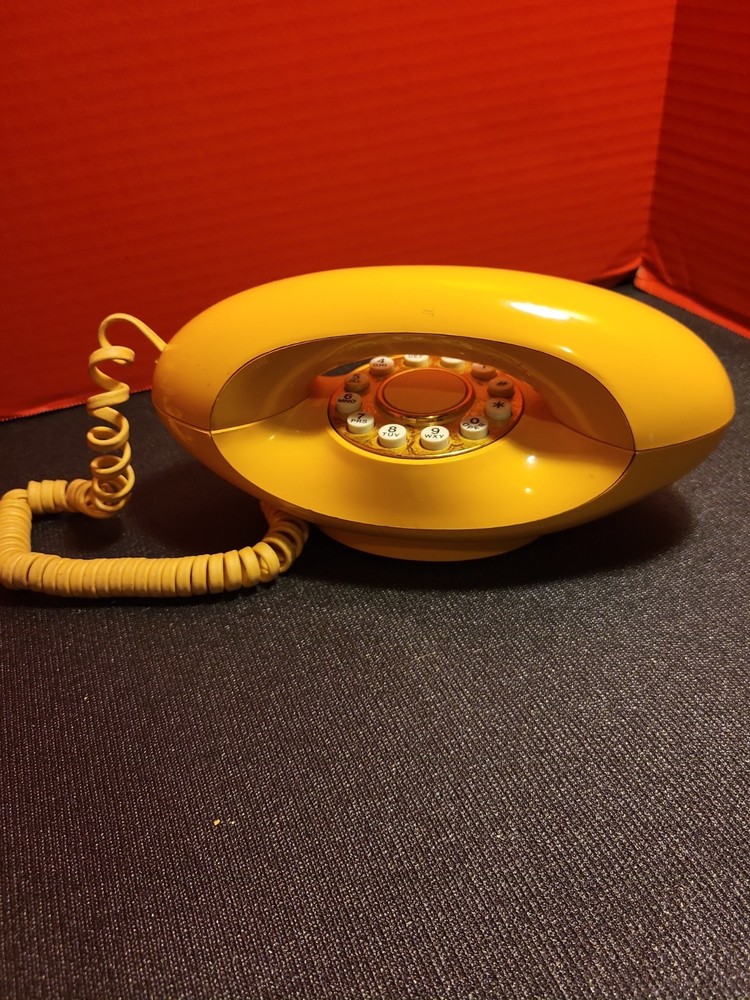Vintage Genie Space Age Phone Push Button Cream Brown MCM USA Works + 15’ Cord