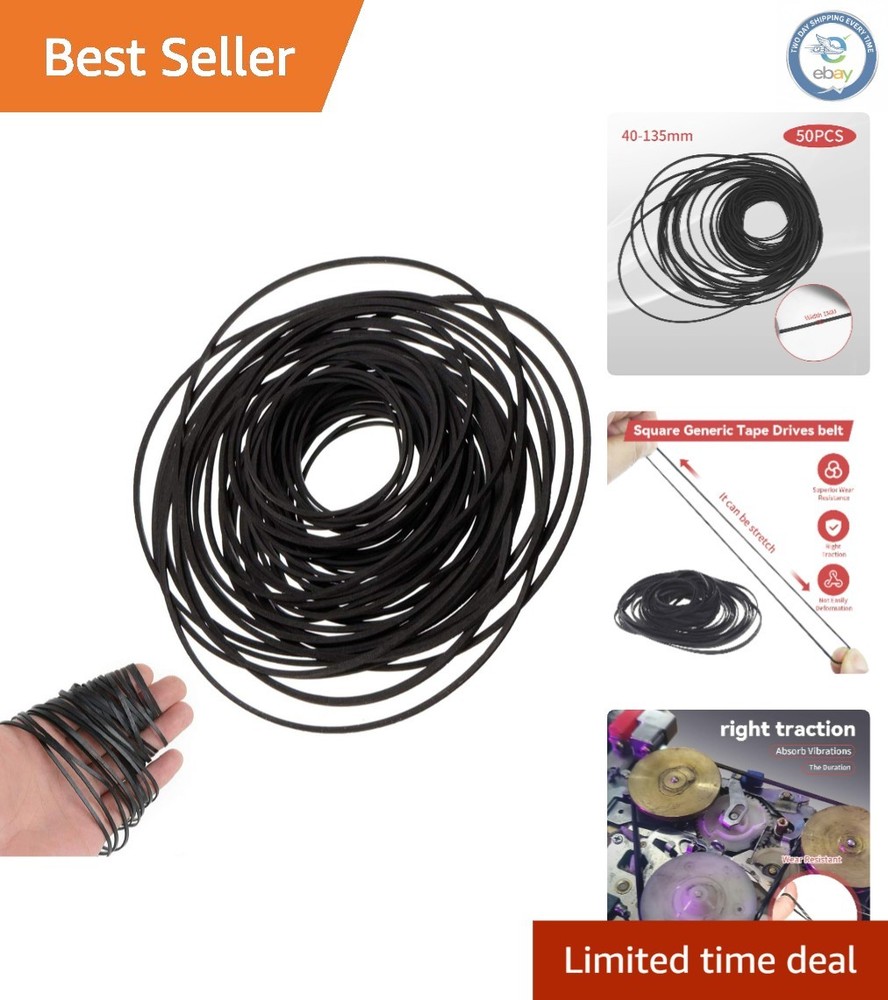 Mix Pack of 50 Rubber Square Belts for Cassette Recorder Maintenance 40-135MM