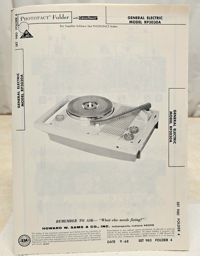 General Electric Model RP3030A Sams 1968 Schematic & Parts List