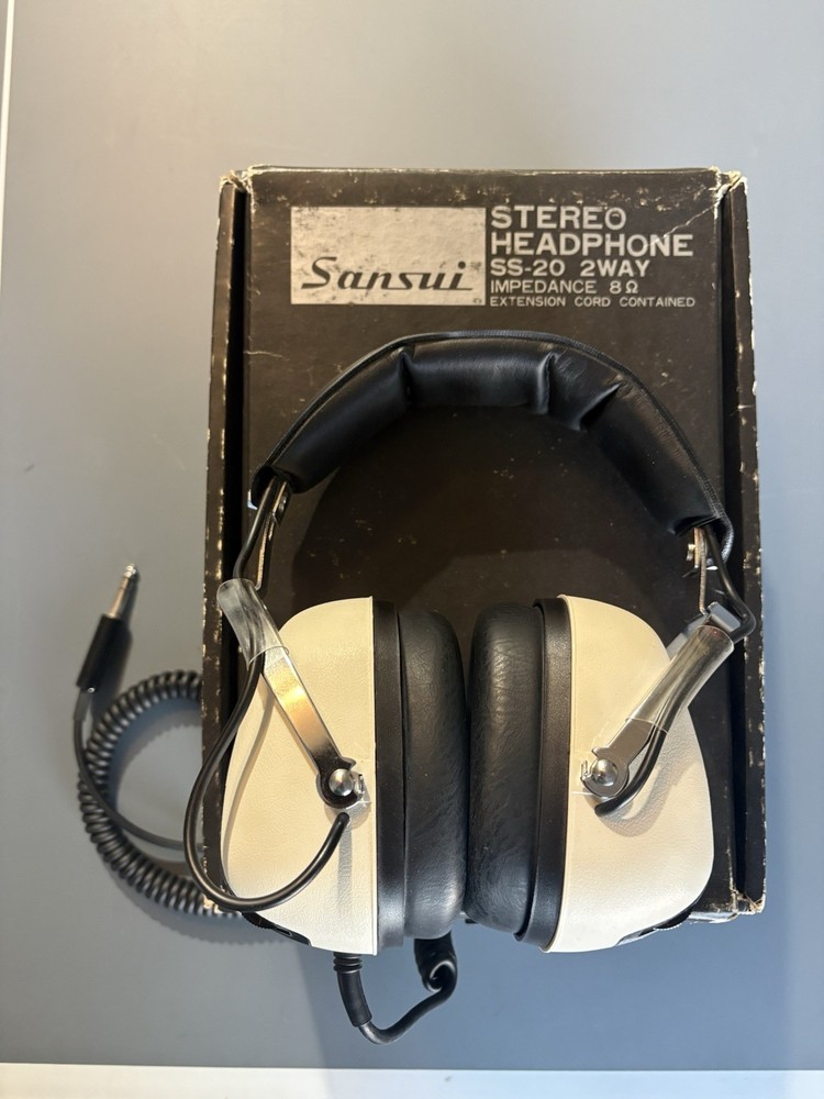 Working Vintage Sansui Stereo Headphones SS-20 2 Way w/Box Made In Japan