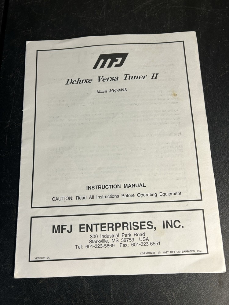 MFJ-949E Deluxe Versa Tuner II Manual