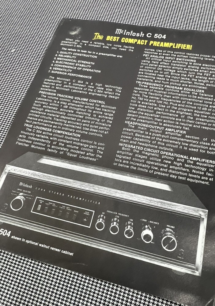 MCINTOSH C504 ORIGINAL PREAMPLIFIER INFORMATION & PERFORMANCE LIMITS J01155
