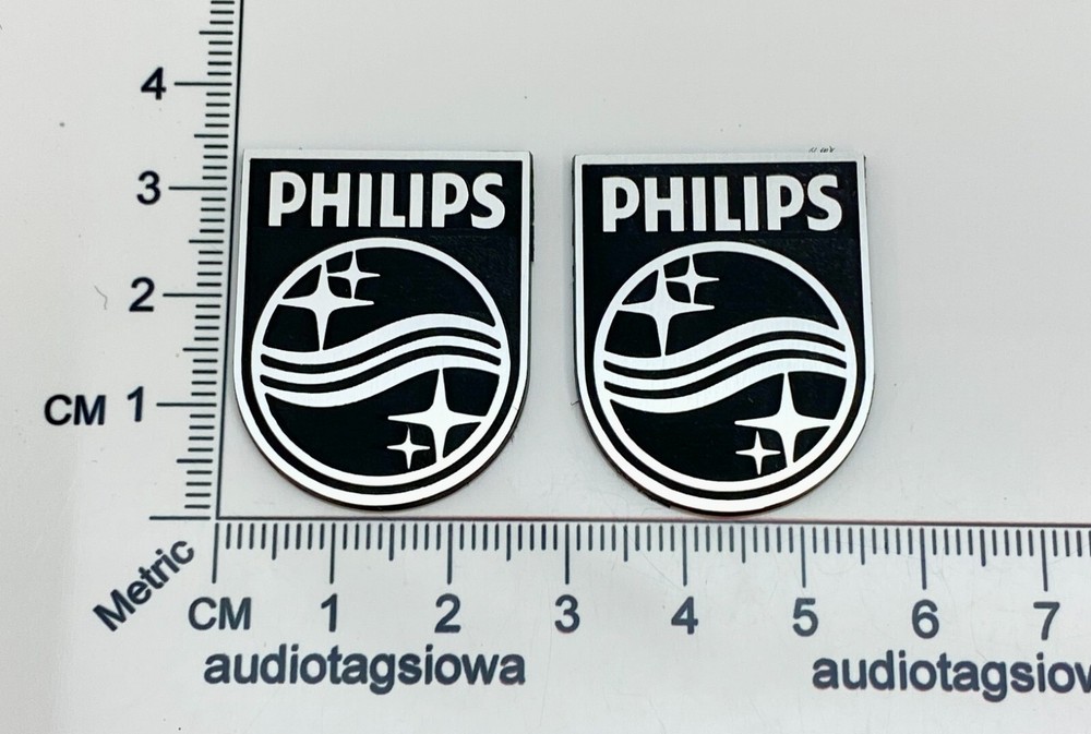 Philips Speakers Badge Logo Pair Incised Acrylic 3D Custom Made 32mm x 25mm