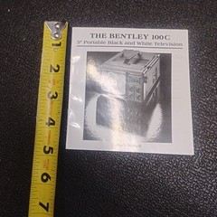 Vintage Bentley Model 100C Portable 5″ Black & White TV Television Owners Manual