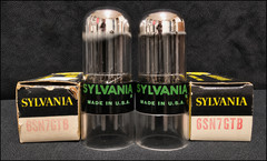 SYLVANIA 6SN7 GTB TUBE 1968 GREEN LABEL BLACK BASE CHROME TOP FOIL MATCHED SET