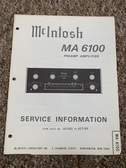 Vintage Mcintosh MA6100 Integrated Amplifier Service Manual Information Original
