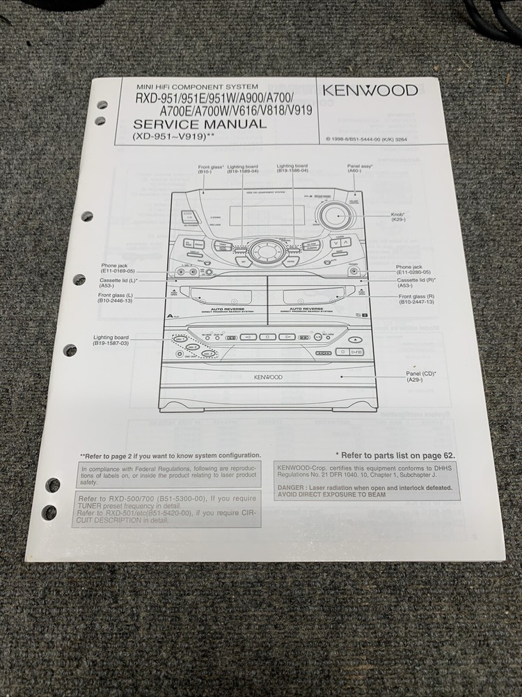 Kenwood RXD– 951/951E/951W/A900/A700/A700E/A700W/V616/V818/V919 Service Manual