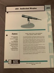 Vtg Original Altec 681A Omnidirectional Microphone Spec Sheet (A3)