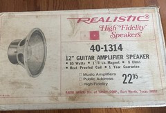 Realistic Radio Shack (Utah) 40-1314 12” 8 OHM Guitar Speaker New Unopened Box