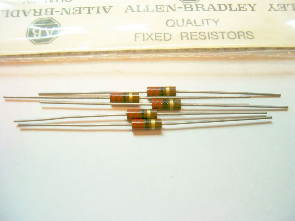 5 Allen Bradley Carbon Comp Resistors 22 ohm 1/2W 5%