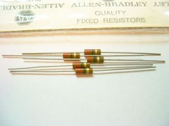 5 Allen Bradley Carbon Comp Resistors 22 ohm 1/2W 5%