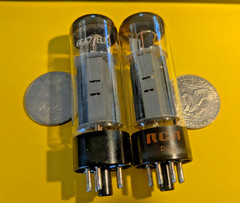 2 Mullard EL34/6CA7 GT Tubes Copper Posts O SINGLE Getter for RCA Brown Base XF2