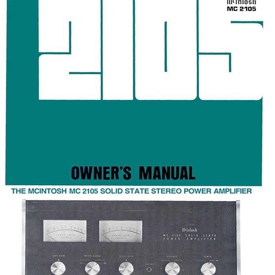 McIntosh MC 2105 Owner’s PDF FILE! Instructions + Service Manual MC2105