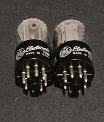 GE 6SN7 GTB 1960s CHROME SIDED HALO TALL BLACK BASE PERFECT MATCHED SET NIB