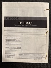 TEAC X-2000R REEL TO REEL OWNERS MANUAL Fast Ship !