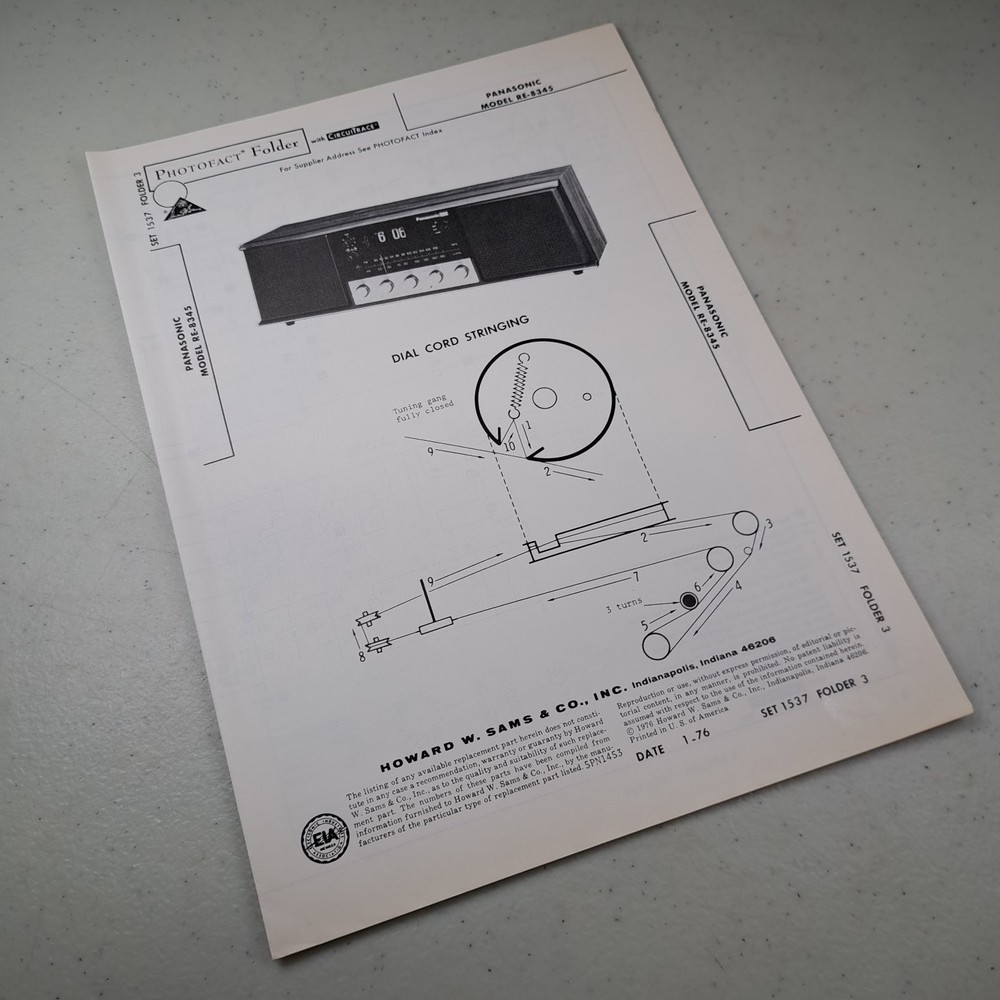 PANASONIC RE-8345 Manual 1976 Photofact Clock Radio