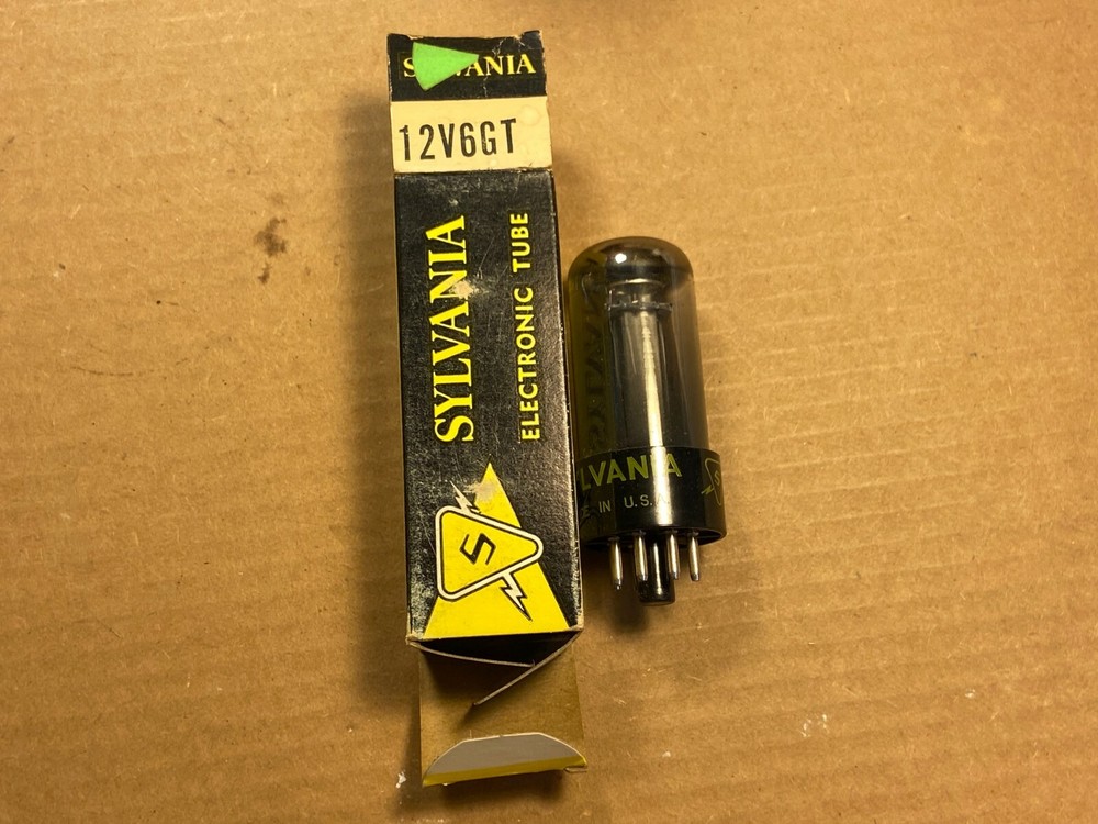 NOS NIB 1950s Sylvania 12V6GT Smoked-Glass Vacuum Tube Black Plates Guaranteed