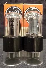 GE 6SN7 GTB 1960s CHROME SIDED HALO TALL BLACK BASE PERFECT MATCHED SET NIB