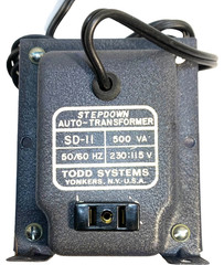 TODD SYSTEMS STEPDOWN Auto-Transformer SD-11 500VA (Watts) FROM 230V TO 115V