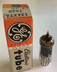 GE 12AX7 7025 Tube Long Gray Plates Top Getter USA Tested Good Vtg w/ Orig Box