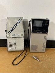 Sony Watchman Portable CRT TV Made in Japan w/ Case & Sony Plug- Video In Tested