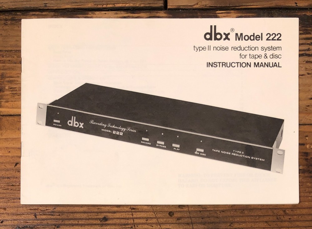 DBX Model 222 Noise Reduction Owners / User Manual *Original*