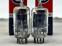 Matched Pair RCA 12AX7 ECC83 Long Black Plates ‘D’ Getters Test NOS Amplitrex