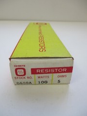 OHMITE VITREOUS ENAMELED RESISTOR 0600A, 100 WATTS 5 OHMS, 270-100M-40, 8010