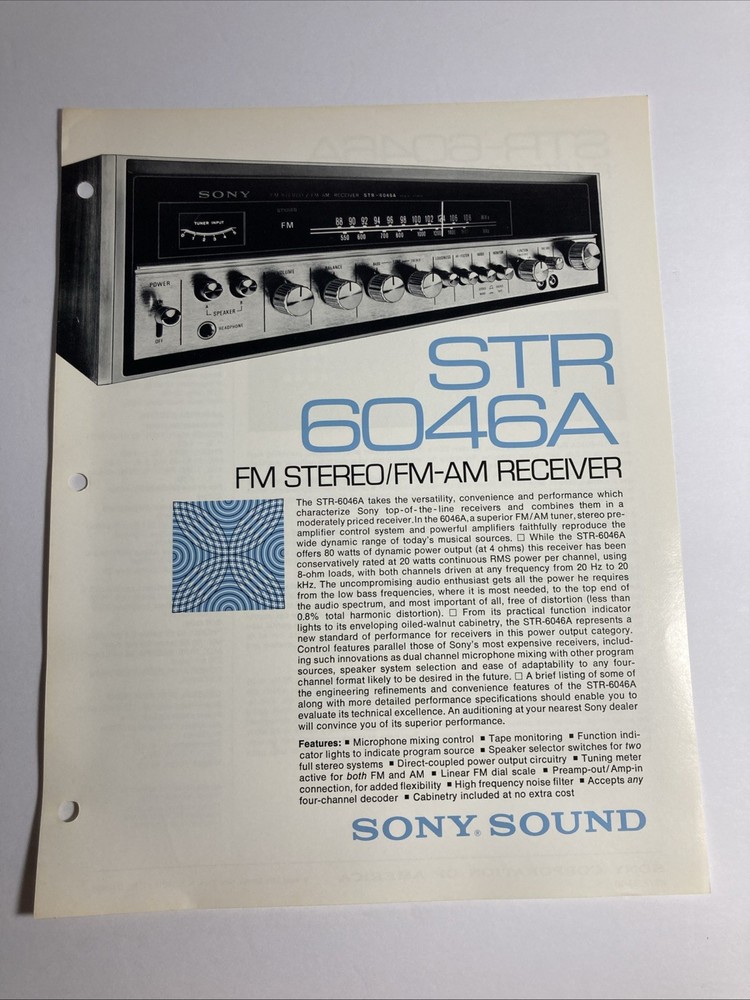 Sony STR 6046A Stereo Receiver Brochure Vintage Rare Original
