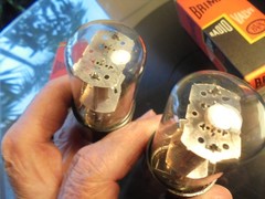 BRIMAR 6SL7GT PAIR OF OLD STOCK GREY PLATE TESTED BRITISH VINTAGE VALVES TUBES