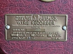 Vintage Webster Chicago Model 80-1 Wire Recorder, Not Tested, No Cord or Mic