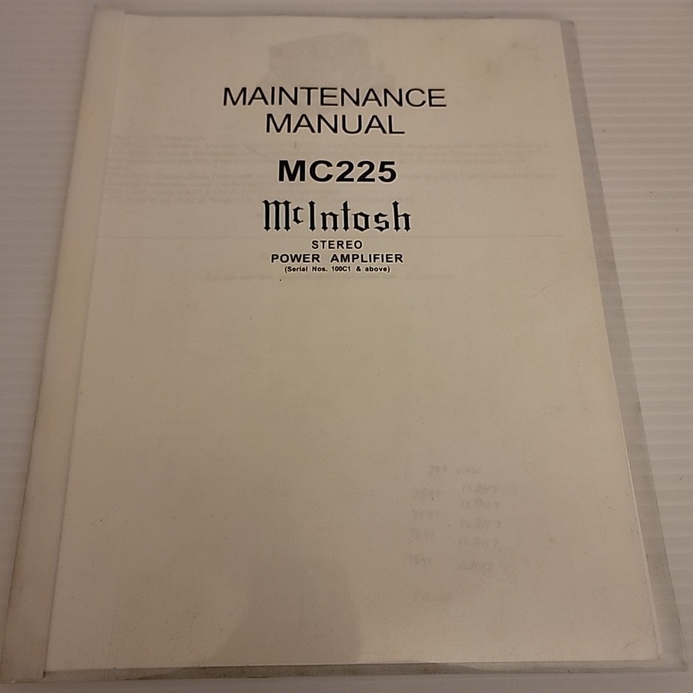 McIntosh MC225 Amplifier Schematic & Parts List Manual *Original* *VG*