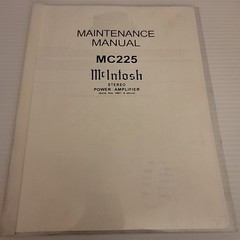 McIntosh MC225 Amplifier Schematic & Parts List Manual *Original* *VG*