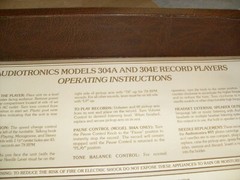 Vintage Audiotronics Classroom Record Player Model 304A TOP LID W/ DIRECTIONS