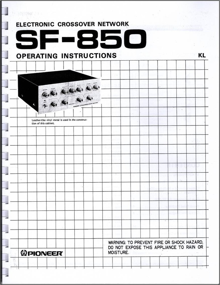 Pioneer SF-850 Electronic Crossover Network Owners Manual