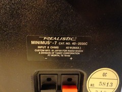 8″TALL Realistic Minimus 7 Black 40W Bookshelf Speakers Pair In OG 40-2030C