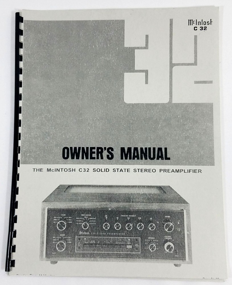 McIntosh C32 Solid State Stereo Preamplifier Owners Manual Spiral 1977