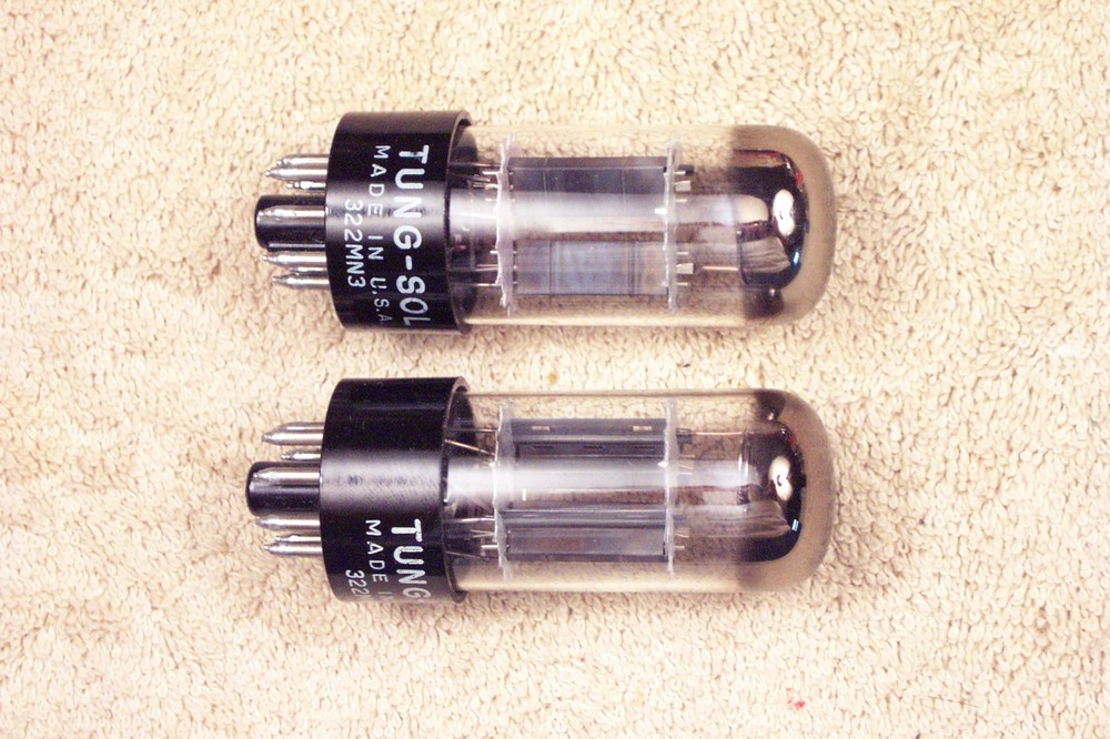 Two, Tung-Sol USA 6SN7GTB, TALL bottle, D-getter, match date pair, 6SN7GT eq